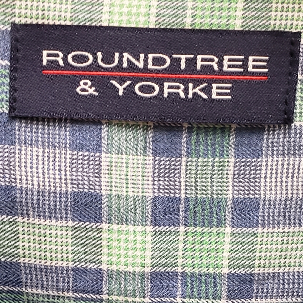 Roundtree & Yorke Men L Blue/Green Lg Sleeve Shirt